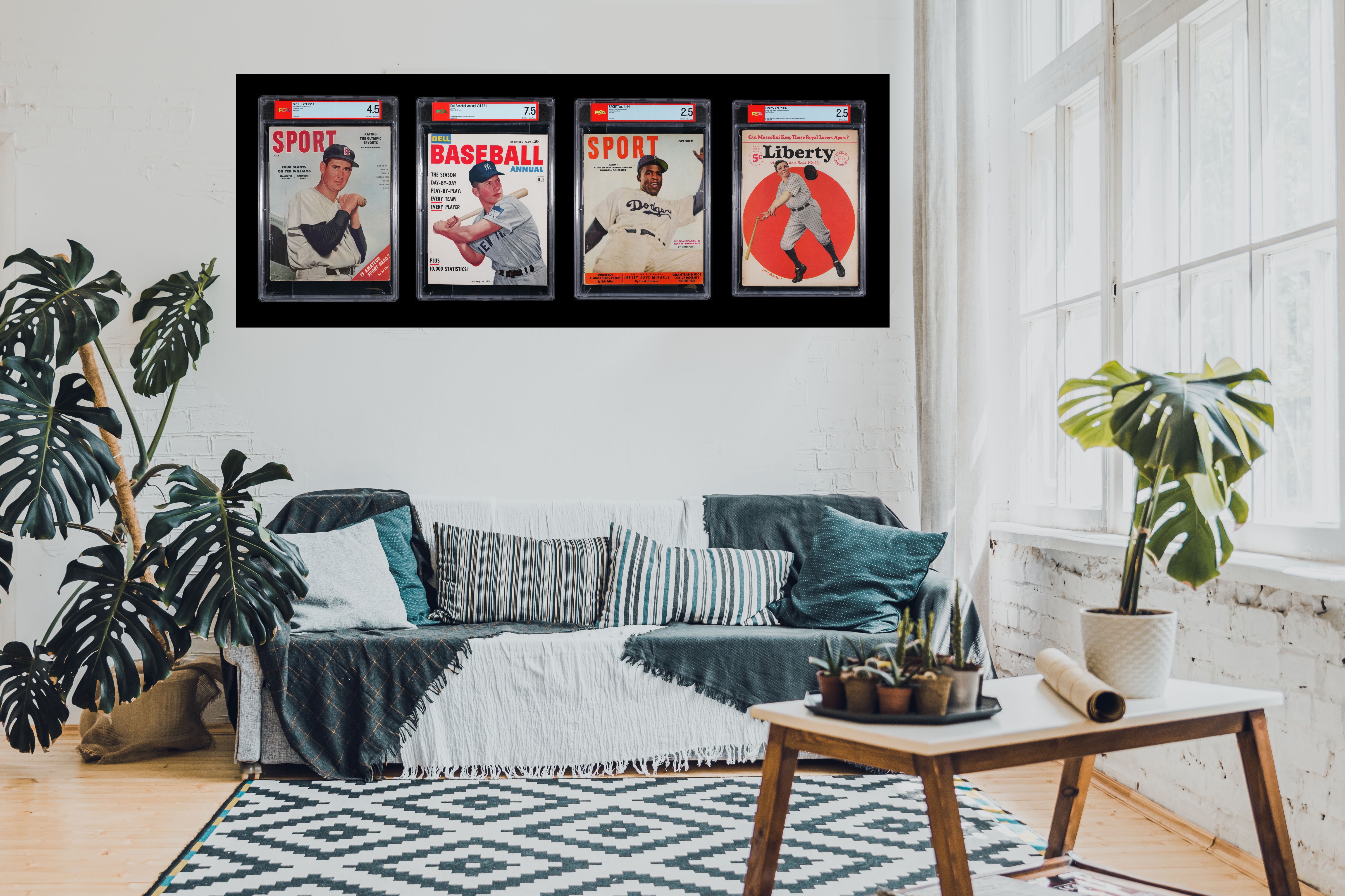 Baseball Mount Rushmore celebrating four legendary baseball icons and collectible magazine covers